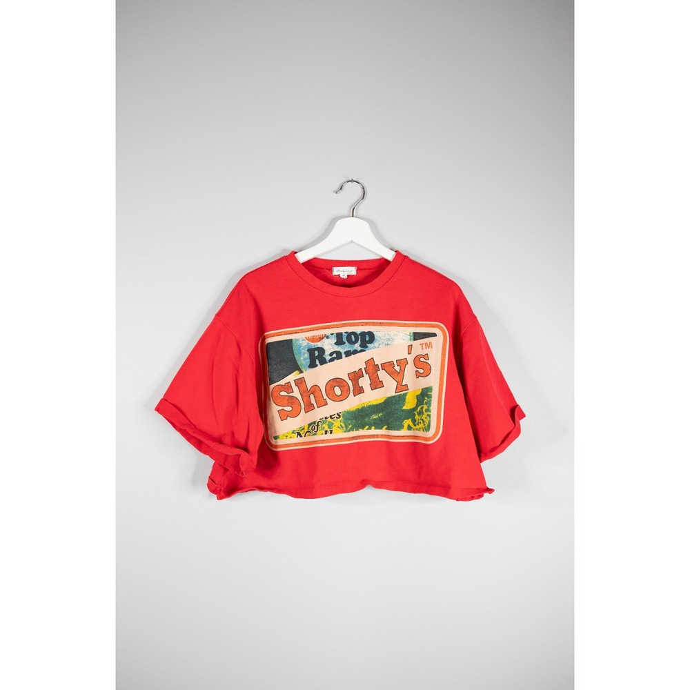 Bucket List Graphic Crop‎ Top Womens Medium Red Excellent Shortys Ramen y2k fun